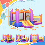 Outsunny Inflatable Bouncy Castle with Slide, Pool & Trampoline, Includes Blower – Kids Garden Play, Multi-Colour