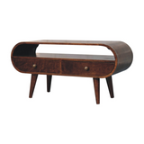 Artisan Furniture California Walnut Circular TV Stand – Solid Mango Wood, 2 Drawers & Open Slot, Brown