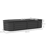 Outsunny Galvanised Steel Raised Garden Bed with Safety Edging – Round, Oval or Oblong Planter, Dark Grey