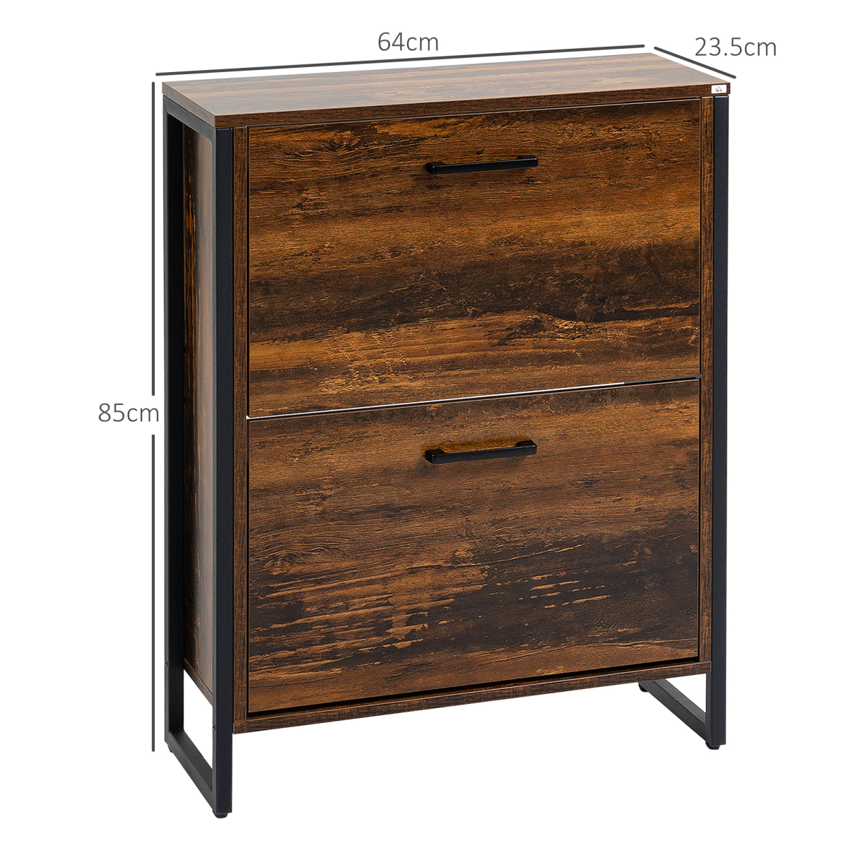 HOMCOM 2 Flip Door Shoe Cabinet with Internal Dividers – Slim Hallway Shoe Storage, Rustic Brown