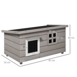 PawHut Wooden Cat House for Outdoors with Openable Asphalt Roof & Window – Elevated Shelter, Grey