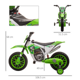 HOMCOM 12V Kids Electric Motorbike with Training Wheels & 2 Speeds – Battery Ride-On for 3-5 Years, Green