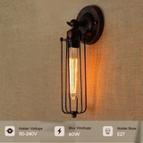 LEDSone Industrial Long Cage Wall Light with Adjustable Arm & E27 Holder – Matte Black Metal Wire Sconce