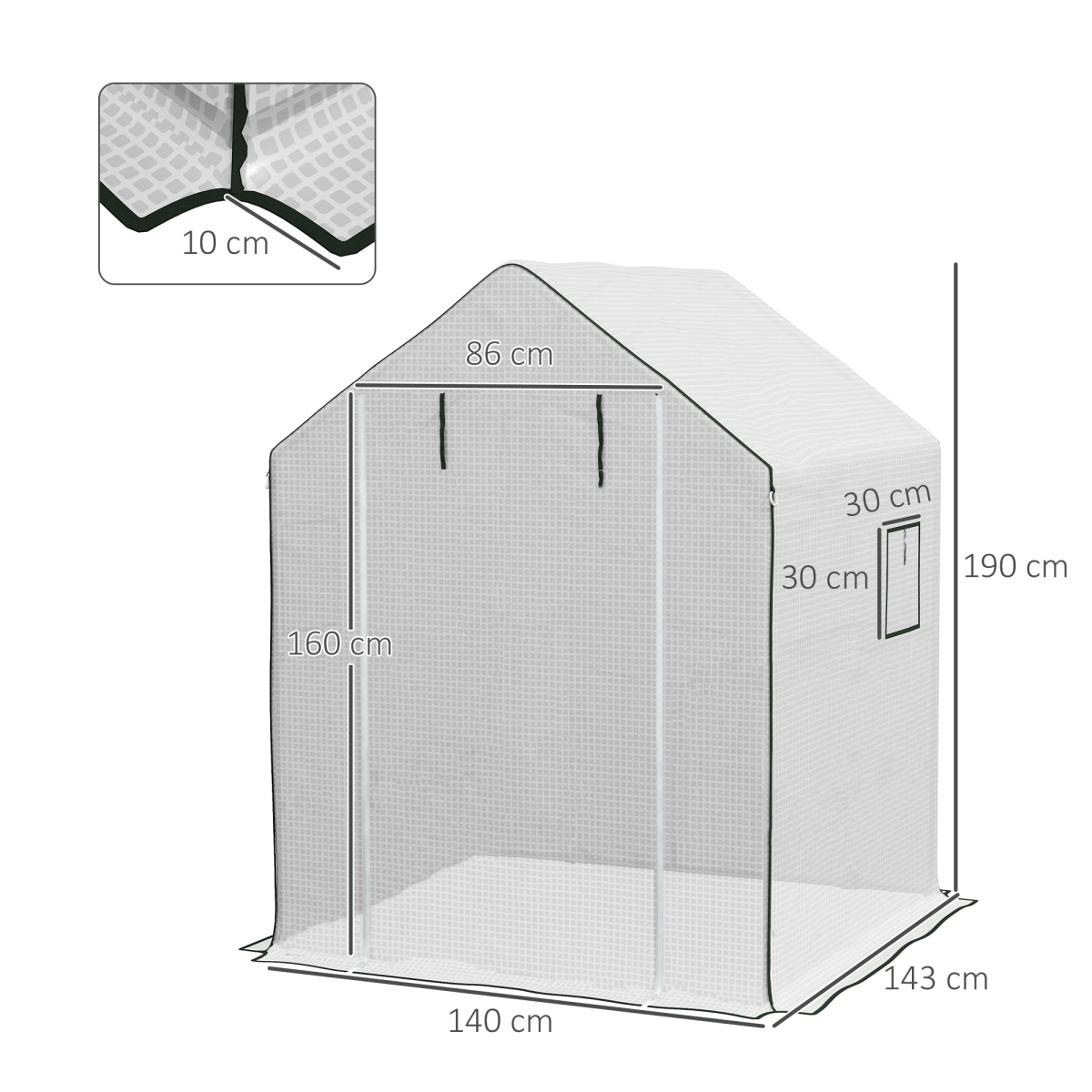 Outsunny Walk-in Greenhouse Replacement Cover with Roll-up Door & Mesh Windows – PE Cover Only, White