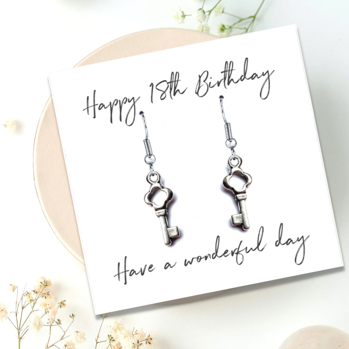 Aye Do Gifts Happy 18th Birthday Key Charm Drop Earrings Mini Gift Hamper with Message Card & Chocolates