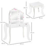 HOMCOM Kids Vanity Table and Stool Set with Rotatable Mirrors & Drawer – Girls' Dressing Table, Stars & Hearts