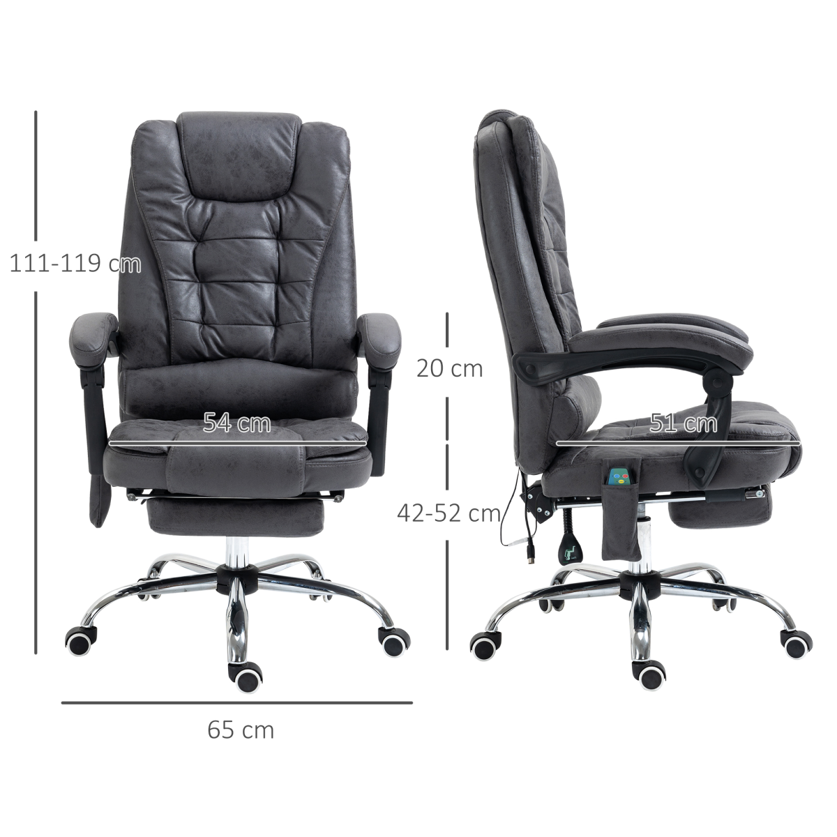 Vinsetto Heated Massage Office Chair with 6 Vibration Points – Reclining Chair with Footrest, Dark Grey