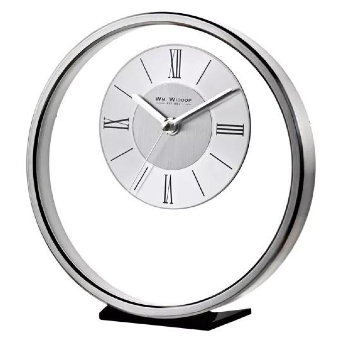 Widdop Round Silver Mantel Clock with Roman Dial and Glass Panel – Traditional Quartz Timepiece