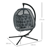 Outsunny Hanging Swing Chair with Thick Cushion, Steel Frame & Breathable Mesh – Patio Chair, Dark Grey