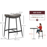HOMCOM Upholstered Breakfast Bar Stools with Curved Seats & Footrest – Set of 2 Kitchen Stools, Grey