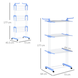 HOMCOM Foldable Three-Tier Clothes Drying Rack with Casters and Brakes – Steel Garment Airer, Blue