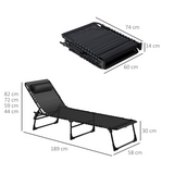 Outsunny Set of 2 Folding Beach Lounge Chairs with 4-Position Recline & Padded Headrest – Steel Frame, Black