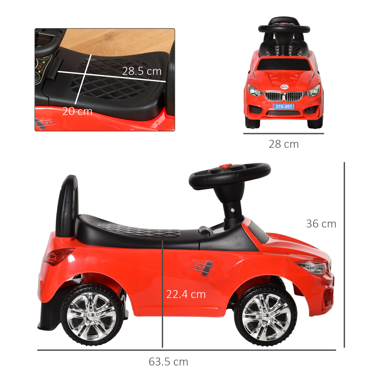 HOMCOM Toddler Ride-On Car with Foot-to-Floor Sliding, Lights, Music & Storage – Ages 18-36 Months, Red