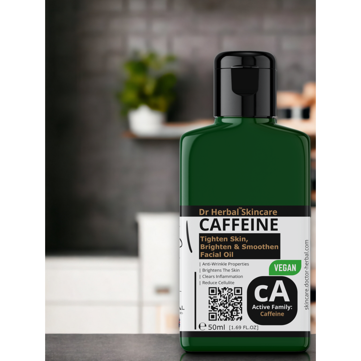Dr Herbal Caffeine Facial Oil 50ml with Vitamin E & Marine Extracts – Lightweight Face Oil to Refresh & Hydrate
