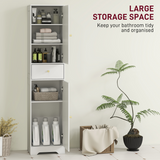HOMCOM Tall Bathroom Storage Cabinet with Arched Doors, Drawer & Adjustable Shelf – Slim Design, White
