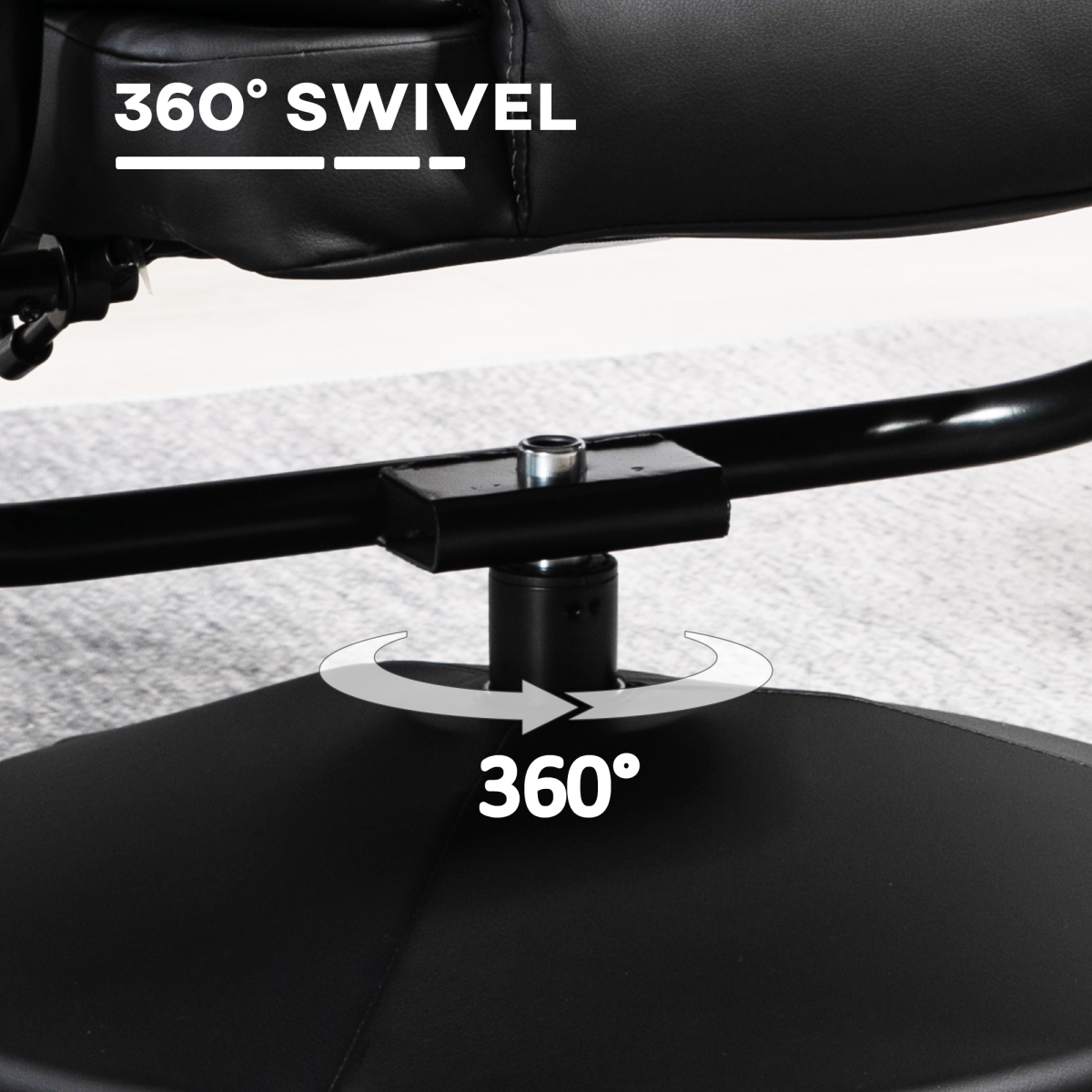 Swivel Recliner Chair with Footstool, 135° Manual Recline & Thick Foam Padding – PU Leather Armchair, Black