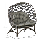 Outsunny 2-Seater Outdoor Egg Chair with Padded Cushion & Cup Pockets, Powder-Coated Steel Frame – Garden Lounger, Sand Brown