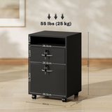 HOMCOM 60cm Mobile Storage Cabinet with Drawer, Cupboard and Open Shelf – Lockable Wheels, Black