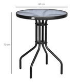 Outsunny Round Metal Garden Table with Tempered Glass Top, 60cm x 70cm H, Black
