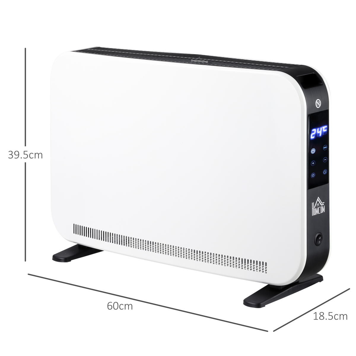 HOMCOM Portable Convector Heater with 24H Timer and 3 Heat Settings – Freestanding Room Heater, White