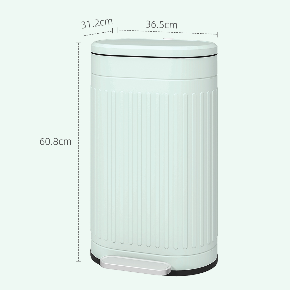 HOMCOM 30L Metal Pedal Bin with Soft-Close Lid and Removable Inner Bucket – Kitchen Waste Bin, Light Green