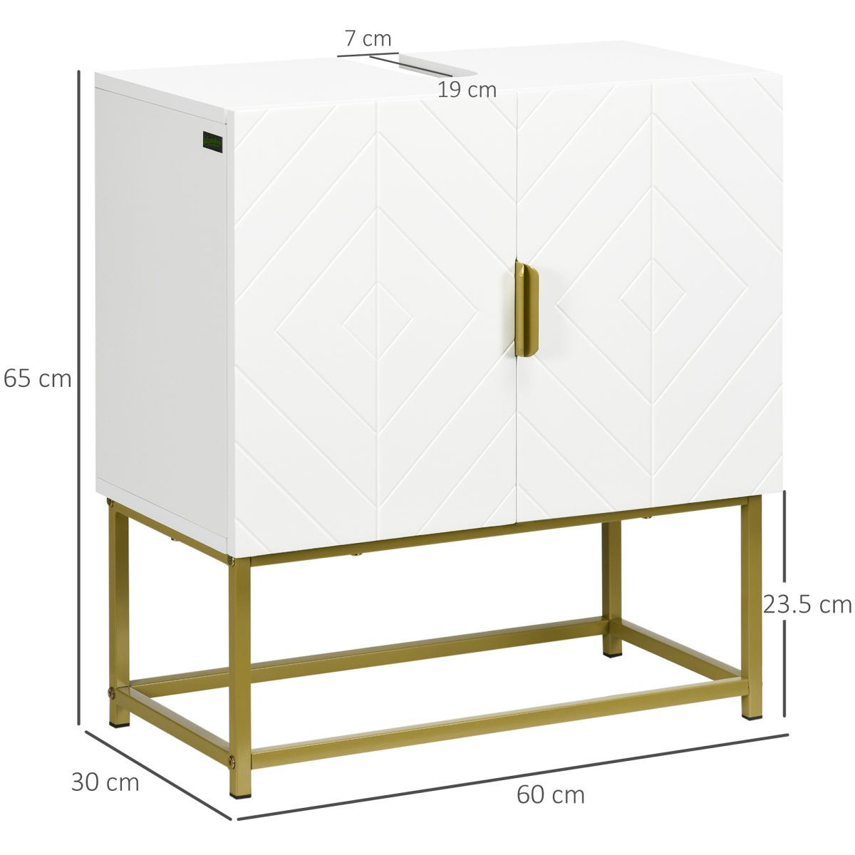 kleankin Under Sink Bathroom Cabinet with Double Doors & U-Shaped Cut-Out – Storage, White & Gold