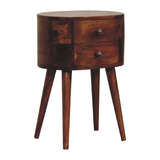 Artisan Furniture Mini Rounded Bedside Table with 2 Drawers – Solid Mango Wood, Chestnut Finish, Brown