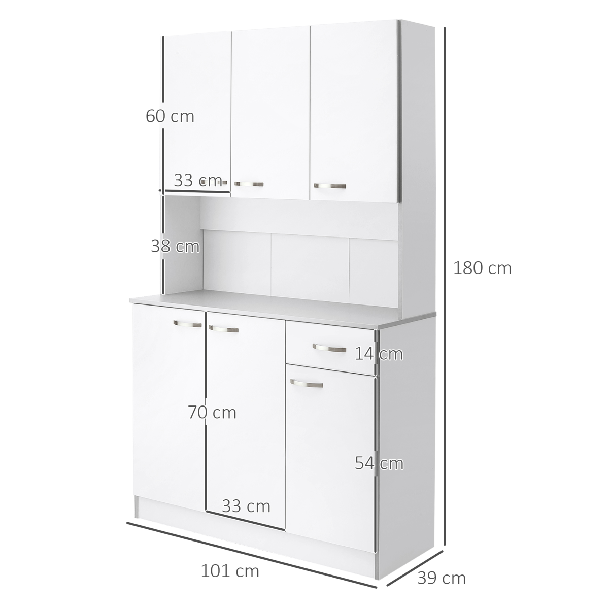 HOMCOM Freestanding Kitchen Cupboard with Doors, Drawer & Open Shelf – Pantry Storage for Kitchens