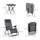 Outsunny 3-Piece Zero Gravity Chairs & Side Table Set with Cup Holders – Foldable Sun Loungers, Light Grey
