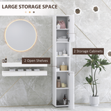 kleankin Tall Slim Bathroom Cabinet with Soft Close Doors & Open Shelves – Freestanding Storage, White