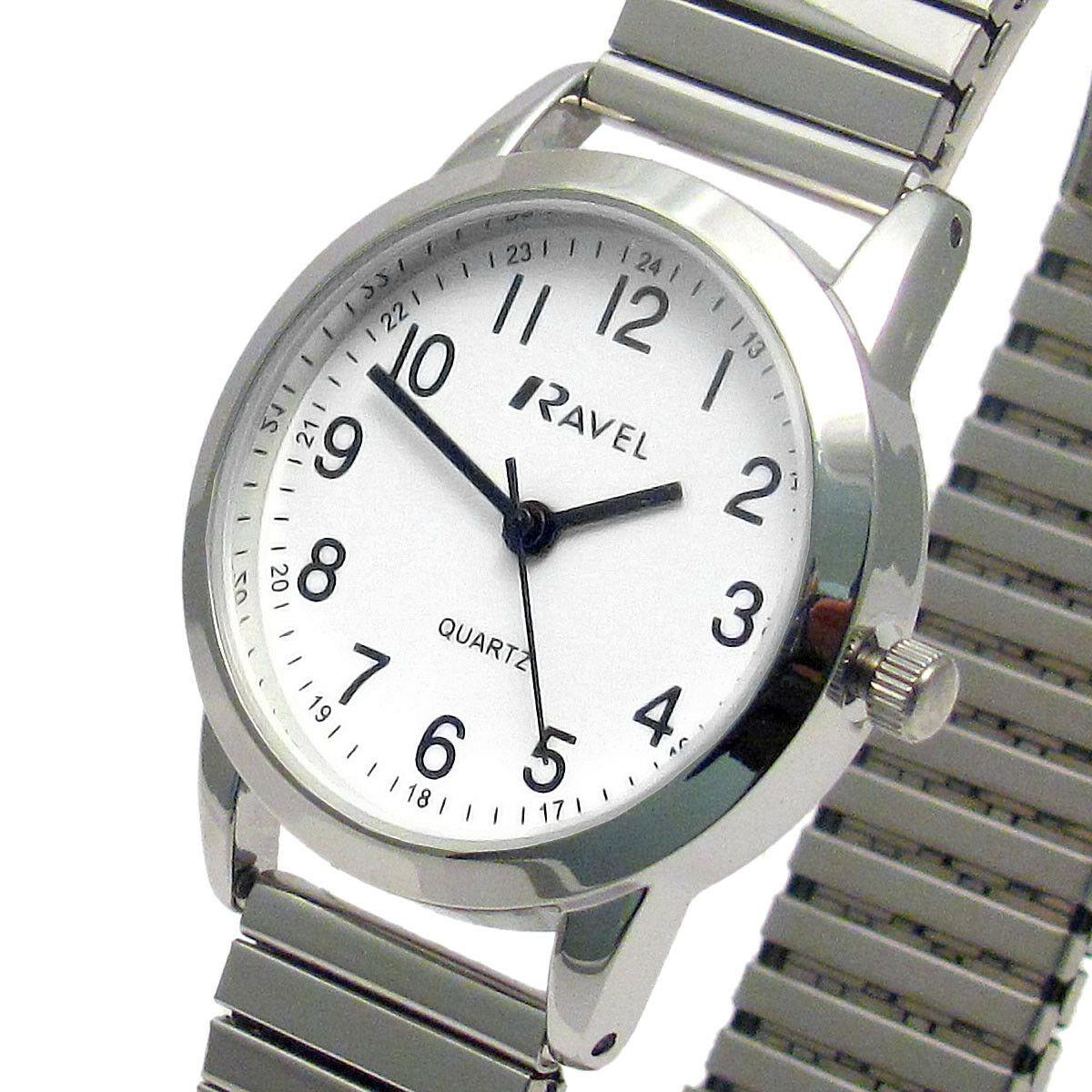 Ravel Ladies Bold Number Expander Bracelet Watch – White Dial, Gold Tone, 27mm, R0232.21.2
