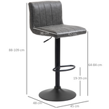 HOMCOM Set of 2 PU Leather Adjustable Bar Stools with Footrest – Swivel Counter Seating, Grey