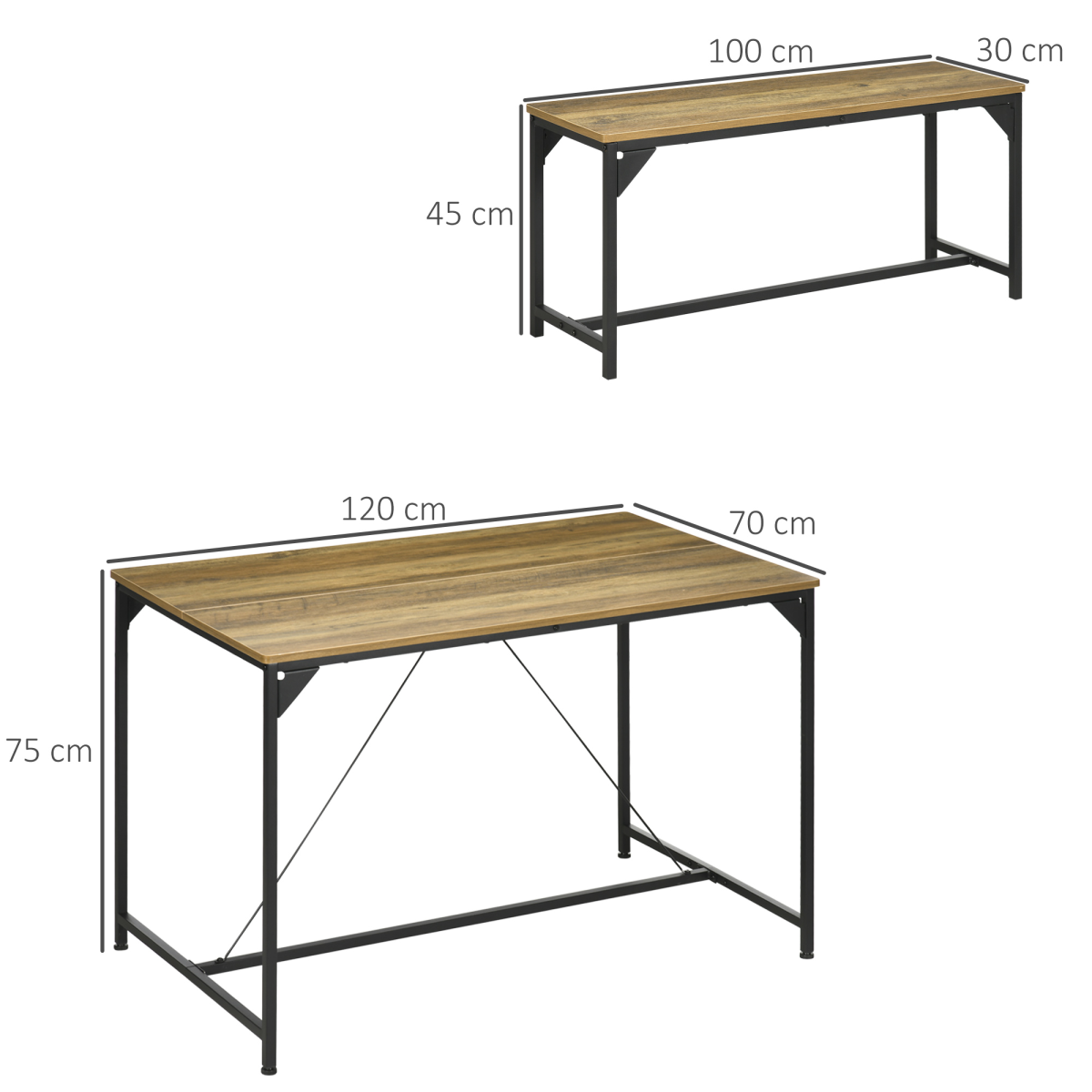 HOMCOM Modern Dining Table & 2 Benches Set for 4 – Space-Saving Three-Piece Kitchen Set