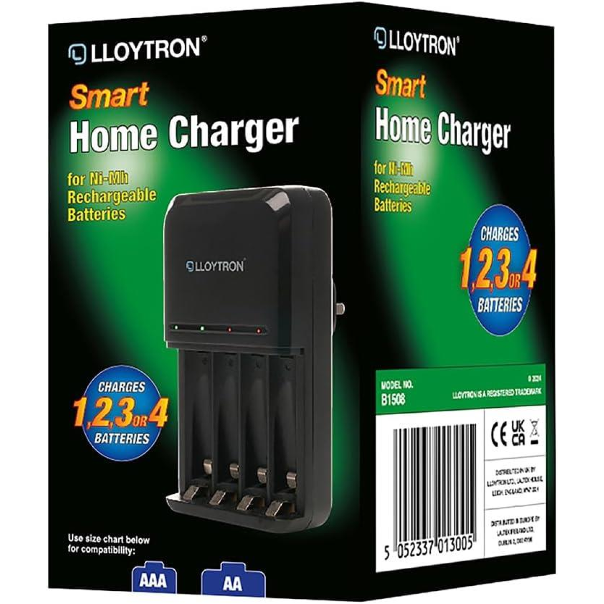 Lloytron Ultra Fast Smart AA/AAA Battery Charger for NiMH Rechargeables – 4-Bay, LED Indicators