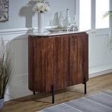 Opal Solid Wood Sideboard & Drinks Cabinet with White Marble Top – Handmade Bottle and Glassware Storage