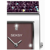 Seksy by Sekonda Ladies Rectangular Purple Dial Watch with Clear Stones – Silver Tone