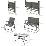 Outsunny Foldable Patio Furniture Set with 2 Armchairs, Loveseat & Glass Side Table – Garden Seating, Grey/Brown