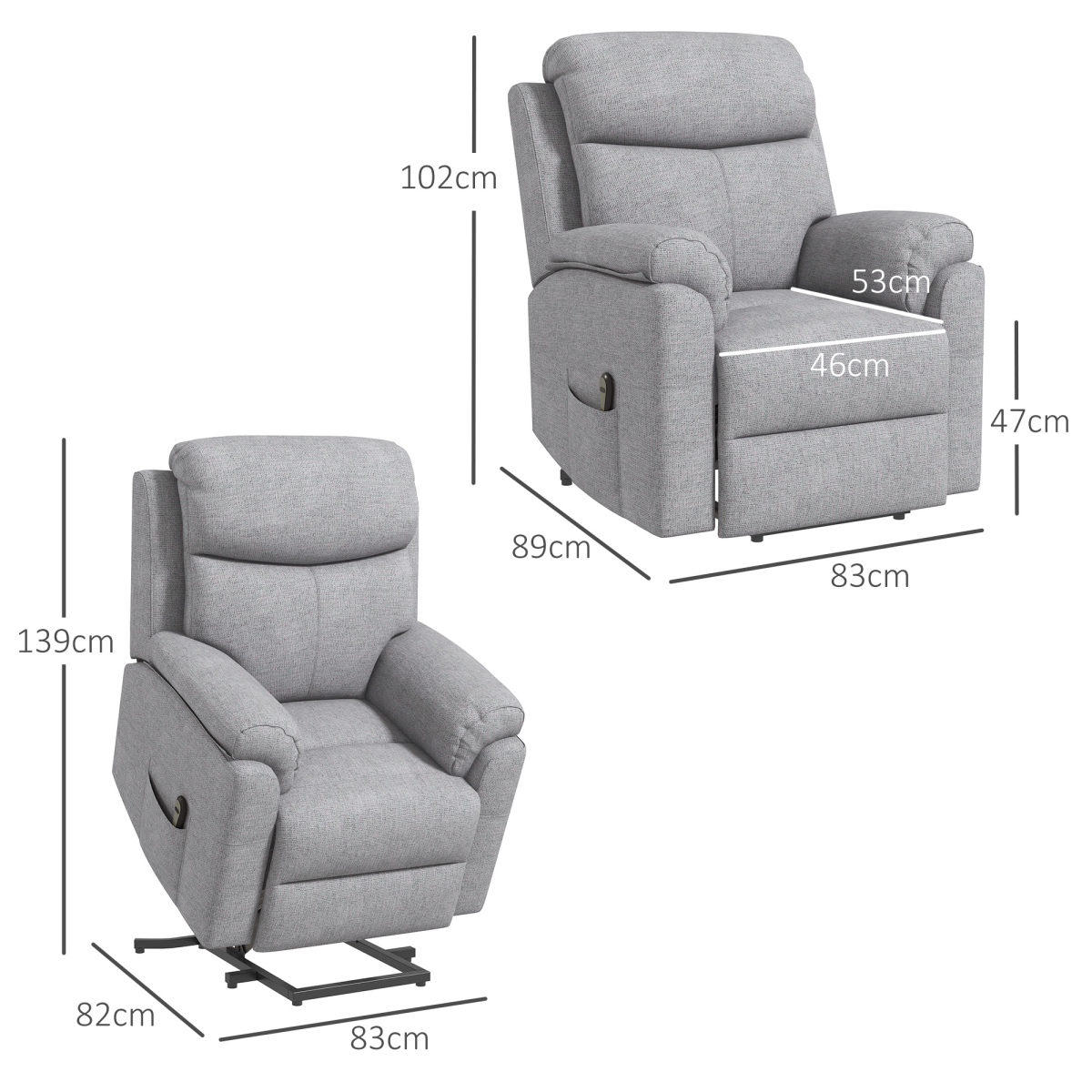 HOMCOM Power Lift Riser Recliner Chair with Remote Control and Quiet Motor – Electric Lift Armchair, Grey