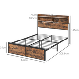 HOMCOM 4ft6 Double Metal Bed Frame with Storage Headboard & Under Bed Storage – Bedroom Furniture