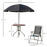 Outsunny 6-Piece Garden Bistro Set with 4 Folding Texteline Chairs, Glass Table & Parasol – Black
