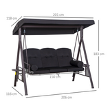 Outsunny 3-Seater Patio Swing Chair with Adjustable Canopy & Side Cup Trays – Garden Swing Bench, 360kg, Black