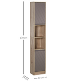 170cm Freestanding Slimline Storage Cabinet with 2 Cupboards and 2 Compartments – Anti-Tip Straps