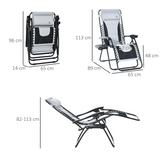 Outsunny Zero Gravity Folding Recliner with Cup Holder Tray & Padded Pillow – Adjustable Lounge Chair, Light Grey