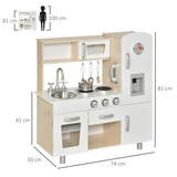 HOMCOM Luxury Kids Kitchen Playset with Accessories, Sink, Cooker & Water Dispenser – Role Play, White