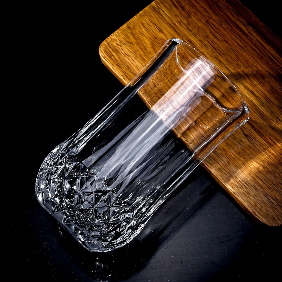 Vinsani 6 Piece Crystal-Cut Tall Glasses Set, 350ml Toughened Glass Tumblers – Geometric Design Drinkware