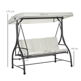 Outsunny 3-Seater Canopy Swing Chair with Padded Cushions – Garden Hammock Bench, Adjustable Canopy, Cream White
