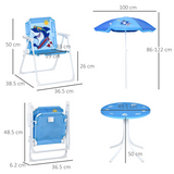 Kids Foldable Four-Piece Garden Set with Round Table, 2 Chairs & Umbrella – Shark Design Play Set, Blue