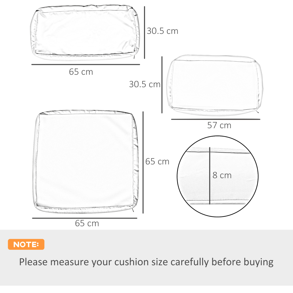 Outsunny Replacement Cushion Covers for Outdoor Rattan Furniture – Zip Fastening Polyester, Beige