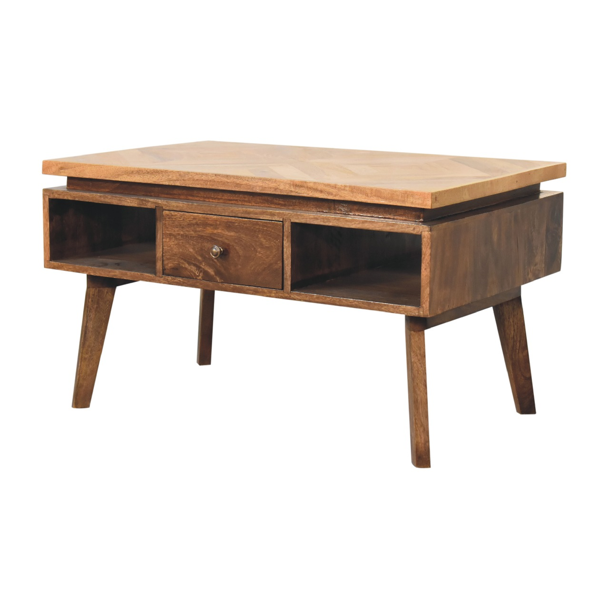 Artisan Furniture Solid Wood Coffee Table with 1 Drawer, Granary Royale Top & Nordic Legs – Classic Grey