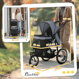PawHut 3 Wheel Foldable Pet Stroller with Canopy & Mesh Windows – Dog Pram for Small Dogs, Grey